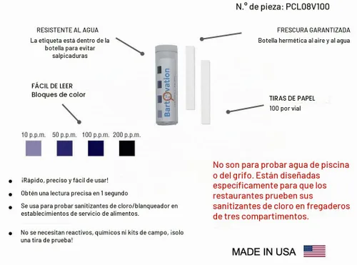 Vista 2 de Bartovation 100 tiras de papel para prueba de cloro, evaluación de la potencia desinfectante, 10 - 200 ppm