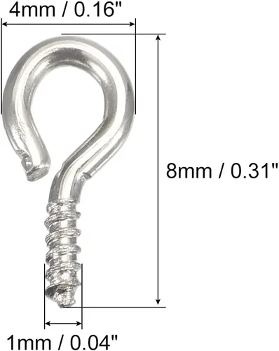 Vista 2 de uxcell 200 ganchos pequeños de ojo de tornillo con rosca, tornillos roscados, tornillo autorroscante de 0.31 x 0.39 pulgadas para hacer joyas, Plata