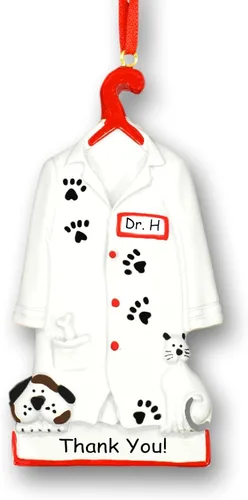 Vista 2 de Adorno de Navidad veterinario, regalo de agradecimiento de veterinario veterinario, chaqueta de huellas de patas de perro y gato, decoración
