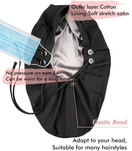 Vista 3 de Gorro de trabajo forrado de satén con botón para mujeres de cabello largo