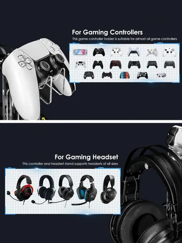 Vista 37 de OAPRIRE Headset and Controller Stand with Lights, 2 Tier Acrylic Game Controller Holder, Controller and Headset Stand for Desktop,Universal Design