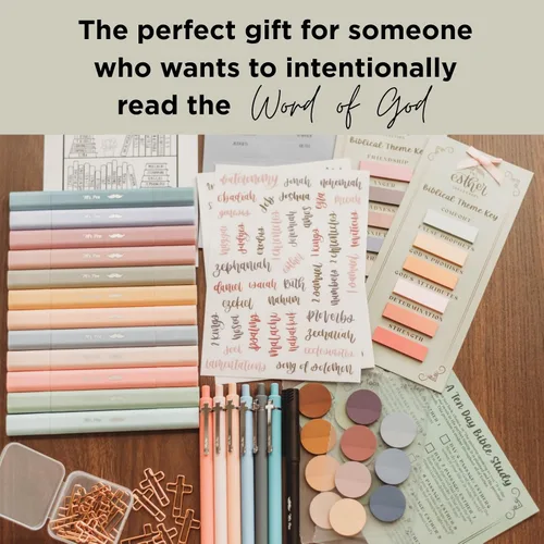 Vista 4 de Esther Bible Journaling Kit, Loaded Bible journaling Supplies, Highlighters, Pens, Vellum Bible Tabs, Sticky Notes, Sticker Sheets, Fineliner