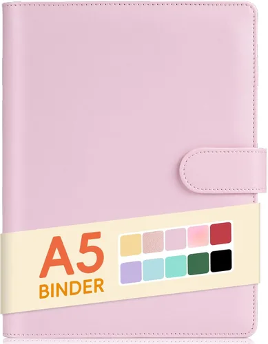 Vista 10 de Sooez Carpeta A5 con 6 anillas, cubierta recargable para cuaderno, organizador pequeño de cuero, carpeta vacía para presupuesto, diario, soporte