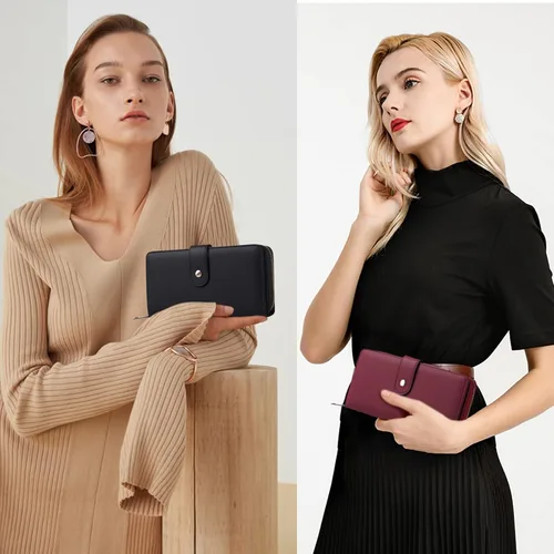Vista 7 de GAEKEAO Cartera de mano para mujer, con bloqueo RFID, de piel, de gran capacidad, con correa de mano