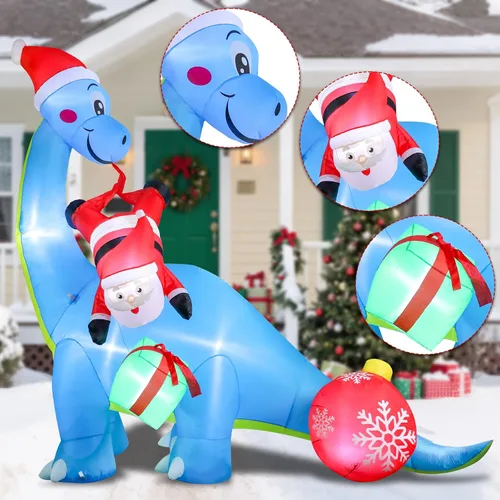 Vista 3 de Vipush Decoraciones inflables de Navidad – Inflables de dinosaurio al aire libre, decoraciones de Navidad inflables con luz LED, bola de purpurina