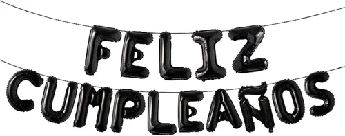 Vista 12 de ZHENGYE Globos Negros de Feliz Cumpleanos con Letras Pequeñas Conectadas Pancarta de Globos Globos de Feliz Cumpleaños Globos de Papel de Aluminio
