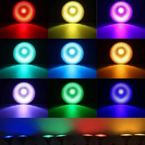 Vista 4 de PAR38 - Bombilla LED para proyector, 30 W, cambio de color, luz de paisaje RGB controlada a distancia, regulable E27 a base de lámpara de césped