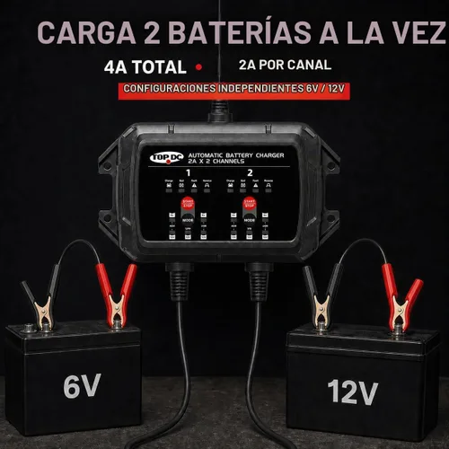Vista 8 de TOPDC Cargador de batería automático de 2 bancos 4A, 6V/12V, 2A por canal