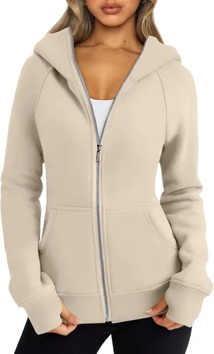 Vista 58 de Trendy Queen Sudaderas con capucha y cremallera para mujer, chaquetas de vellón, talla extragrande, moda de otoño e invierno