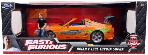 Vista 4 de Jada Fast & Furious 1:18 Toyota Supra - Coche fundido a presión y figura de Brian de 3 pulgadas, juguetes para niños y adultos