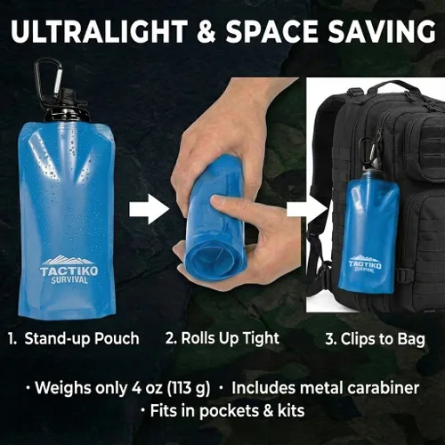 Vista 6 de Tactiko Survival Kit de filtro purificador de botella de agua de 20 onzas / 20.3 fl oz, filtro de 265 galones de agua de ríos, lagos y arroyos