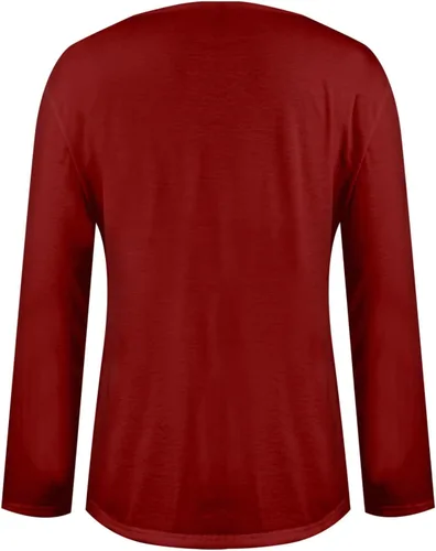 Vista 2 de Womens Clothes V Neck Slim Fit Pullover Tops Long Sleeve Retro Stripe Printing Blouses Lightweight Outfit