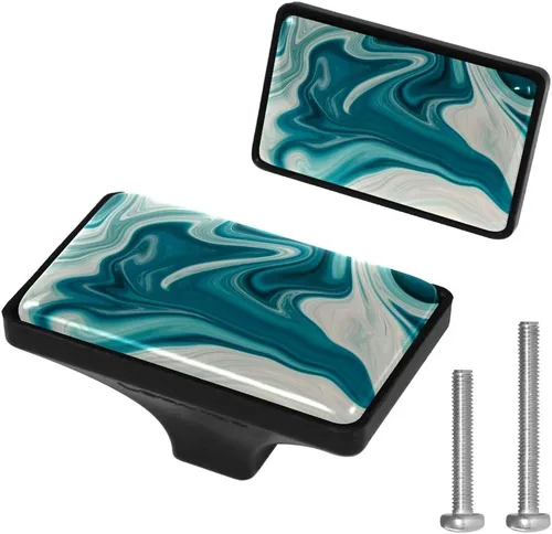 Vista 8 de LORVIES Paquete de 4 pomos decorativos de mármol de 1.65 pulgadas para gabinete, vidrio ABS corto rectangular negro, manijas de puerta de cajón