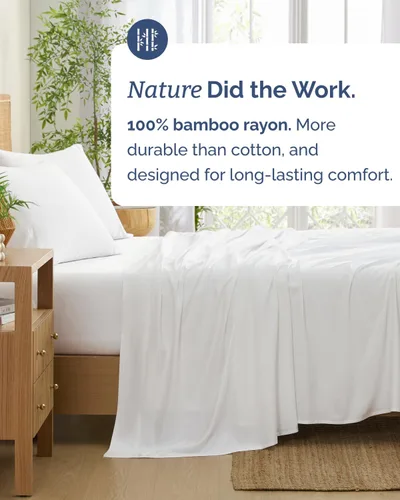 Vista 5 de Sábanas de bambú 100% rayón derivado de bambú, tamaño individual, sábanas refrescantes para individuales. Ropa de cama ultra suave, transpirable