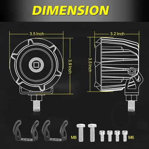 Vista 2 de AKD Parte 3.5 "Luces antiniebla LED ámbar redondas 50 W Combo Luces todoterreno redondas Spot Flood Combo Beam Round LED Fog Lights Ditch Lights