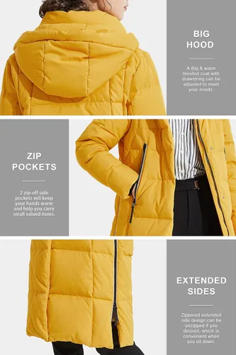 Vista 5 de Orolay Chaqueta de plumón grueso para mujer, abrigo largo de invierno con capucha