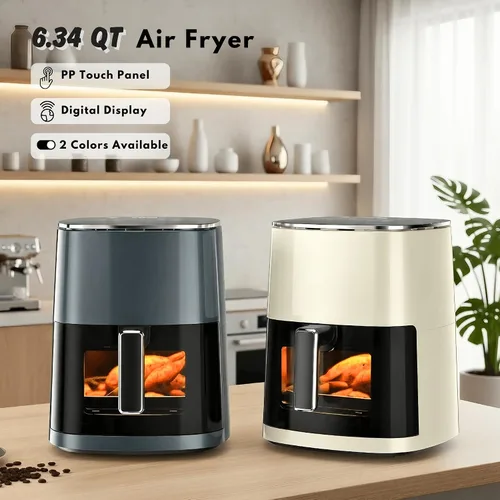 Vista 4 de Freidoras de aire de 6 cuartos con ventana transparente, horno freidora de aire 12 en 1, freidora de aire cuadrada, tecnología crujiente de aire