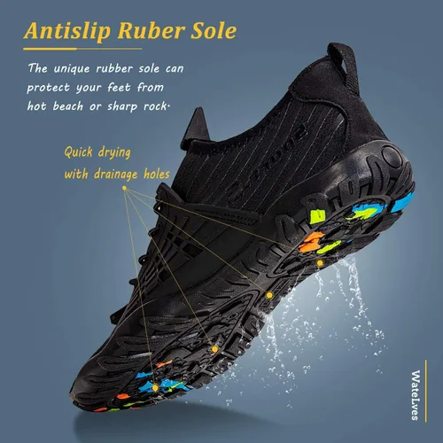 Vista 4 de WateLves - Zapatos de agua para hombres y mujeres, para natación, playa, piscina, surfear, hacer yoga o aeróbico acuático, calcetines para el agua