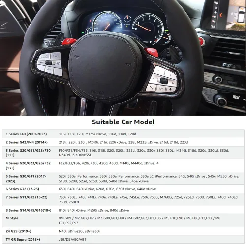 Vista 3 de Cubierta magnética de palanca de cambios para volante para BMW M2 M3 M4 G87 G20 G30 G80 G82 G01 G05 G07 F15 F80 F82 F87 F30 Z4 G29 F30 G22 X3 X5 X6