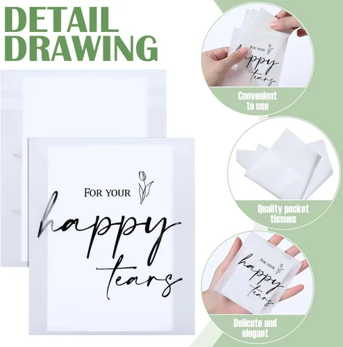 Vista 3 de Eaasty Paquete de 30 pañuelos Happy Tears para boda, 3 capas, pañuelos de boda para invitados, tamaño de viaje, papel facial a granel, bolsas