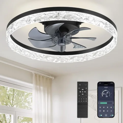 Vista 23 de LEDIARY Ventiladores de techo modernos de 20 pulgadas con luces y control remoto, ventilador de techo regulable de perfil bajo, ventilador de techo