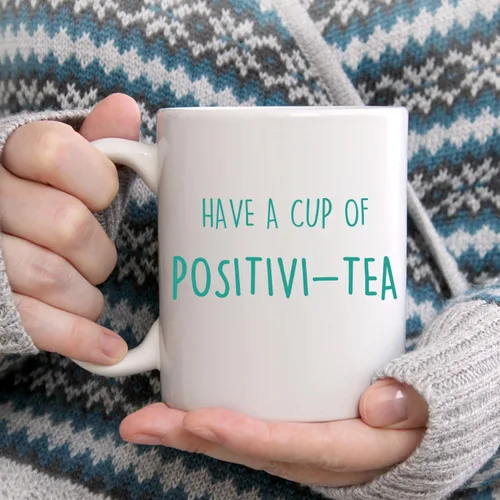 Vista 6 de LNOKRIM Taza Positivi-Tea, Taza de Café de Autoafirmación de Positividad, Regalo para Maestro Terapeuta Consejero, Taza de Café de Diálogo Interno
