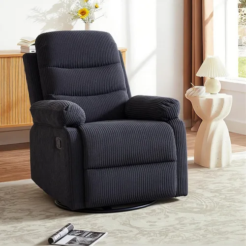 Vista 9 de Silla reclinable mecedora, moderna silla reclinable giratoria, sillón reclinable de tela de pana, sillón reclinable manual para sala de estar
