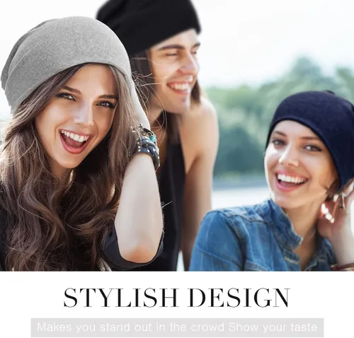Vista 5 de SATINIOR Gorro holgado de 4 piezas para dormir gorro de dormir de punto de calavera holgada gorro de dormir para hombres y mujeres azul gris
