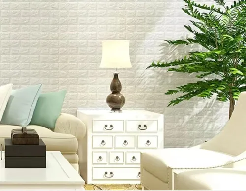 Vista 4 de uxcell Paneles de pared 3D para despegar y pegar, 30 piezas de papel tapiz de ladrillo de espuma para dormitorio, panel de pared de piedra Blanco