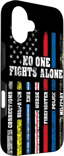 Vista 3 de Funda para iPhone 16 con bandera estadounidense de línea fina y policía de bomberos militares