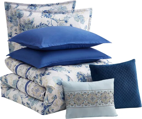 Vista 11 de Juego de edredón tamaño King de 7 piezas ultra suave con fundas de almohada, almohadas decorativas y fundas de almohada, King, Melrose