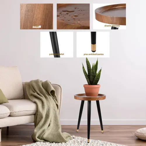 Vista 5 de KGPLOME Soporte para plantas para interiores, mesa de madera de nogal de mediados de siglo, soporte alto de metal resistente para macetas, mesa