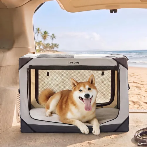 Vista 15 de Lesure Jaula Plegable para Perros - Perrera de Viaje Portátil para Perros Medianos, Jaula para Mascotas de 4 Puertas con Ventanas de Malla