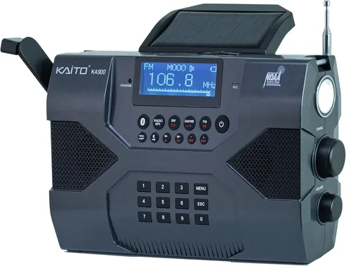 Vista 4 de Kaito Radio de Emergencia Voyager Max KA900 Dínamo Digital Solar, a Manivela, a Cuerda, AM/FM/SW y NOAA, Receptor de Radio Estéreo del Tiempo