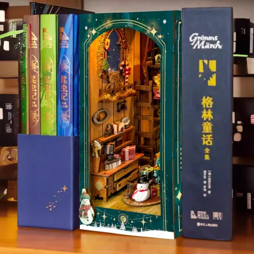 Vista 4 de Kit de rincón de libros de bricolaje, decoración de estantería de librería, rompecabezas de madera 3D con LED, regalo de Halloween, Navidad