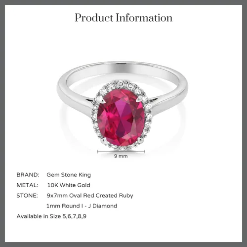 Vista 5 de Gem Stone King Anillo de compromiso para mujer de oro blanco de 10 quilates con rubí y diamantes creados