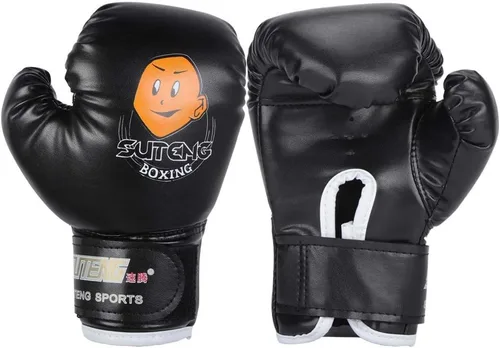Vista 4 de Guantes de boxeo para niños, guantes de entrenamiento de piel sintética, guantes de entrenamiento de dibujos animados para niños Muay Thai