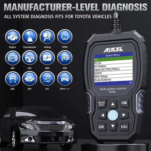 Vista 3 de ANCEL TD700 All System OBD2 escáner compatible con Toyota Lexus Scion con funda protectora ANCEL