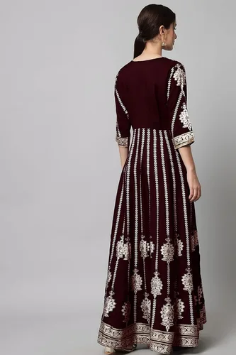Vista 4 de Chandrakala Vestido largo para mujer, vestido de fiesta de noche, maternidad, holgado, largo, holgado, kurti, (K221-P)