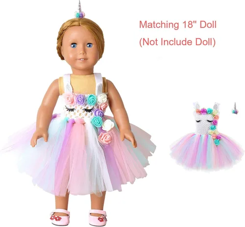Vista 7 de Jxstar Disfraz de unicornio para niñas y muñecas a juego