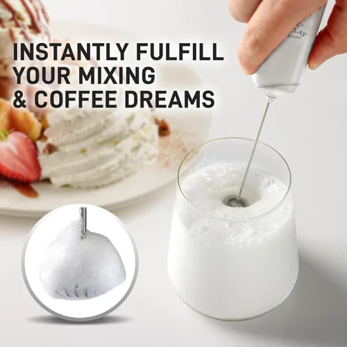 Vista 2 de Varita de espumador de leche mini y potente – Potente espumador de café de mano, mezclador de bebidas operado con batería – Tamaño de bolsillo