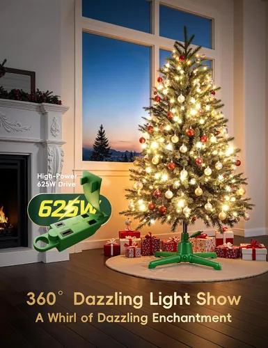 Vista 4 de Soporte giratorio para árbol de Navidad de 360°, hasta 7.5 pies, 90 libras Verde