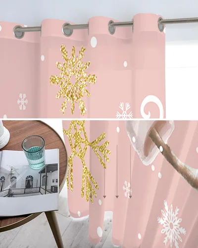 Vista 5 de Cortinas traslúcidas de muñeco de nieve rosa rubor de 39 pulgadas de largo, juego de 2 paneles de cortinas para cocina, dormitorio, sala de estar