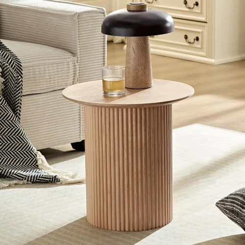 Vista 22 de Mesa auxiliar moderna de madera rústica de 2 niveles, mesas de noche compactas para sala de estar, mesita de noche rectangular minimalista