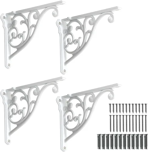 Vista 9 de Soportes de estante de 4 pulgadas, paquete de 4 soportes de pared de latón antiguo de alta resistencia, estantes decorativos de cocina victoriana