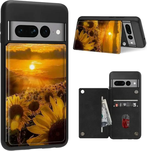 Vista 33 de Funda para Google Pixel 7 Pro con ranura para tarjetero, funda de piel sintética, doble cierre magnético y cubierta duradera de TPU a prueba