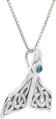 Vista 2 de Collar con colgante de nudo celta de cola de ballena de plata de ley, 18 pulgadas, topacio azul, Plata esterlina, Topacio