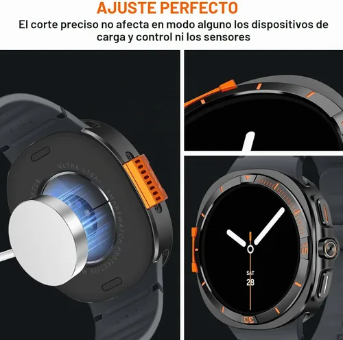 Vista 4 de Funda de metal compatible con Samsung Galaxy Watch 8 de 1.732 pulgadas, 2 en 1, con marco trasero para Galaxy Watch 8 de 1.732 in (negro/naranja)