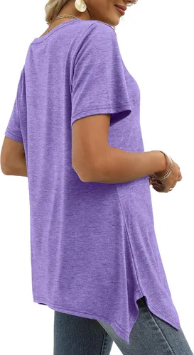 Vista 3 de Alaroo Camisetas básicas de verano para mujer, manga corta, cuello en V, túnica