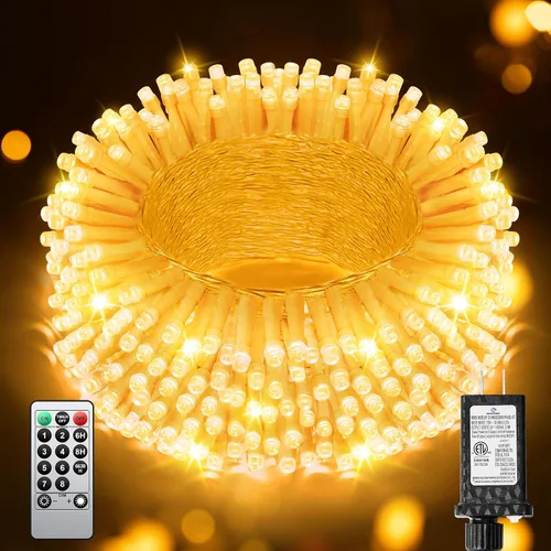 Vista 28 de 380 luces LED de Navidad de 125 pies, guirnalda de luces para exteriores, impermeables, temporizador y memoria, 8 modos regulables, para árbol